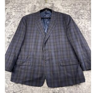 Oak Hill Premium Wool Blazer Men 56R Blue Plaid Grid Italian Marzotto Sport Coat